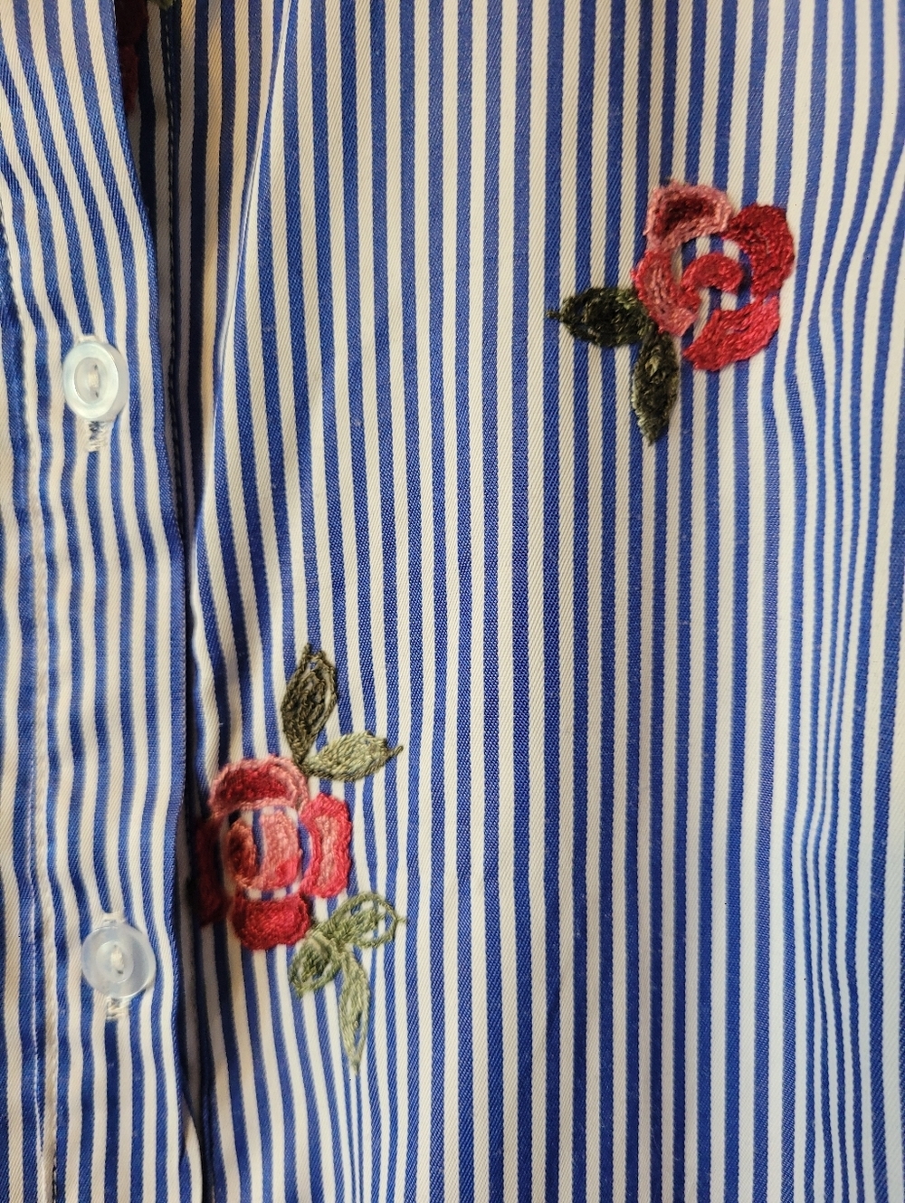 Blue Striped Sleeveless Shirt Dress Sz 6 Rose Embroidery Clean Girl Soft Girl - Picture 4 of 5